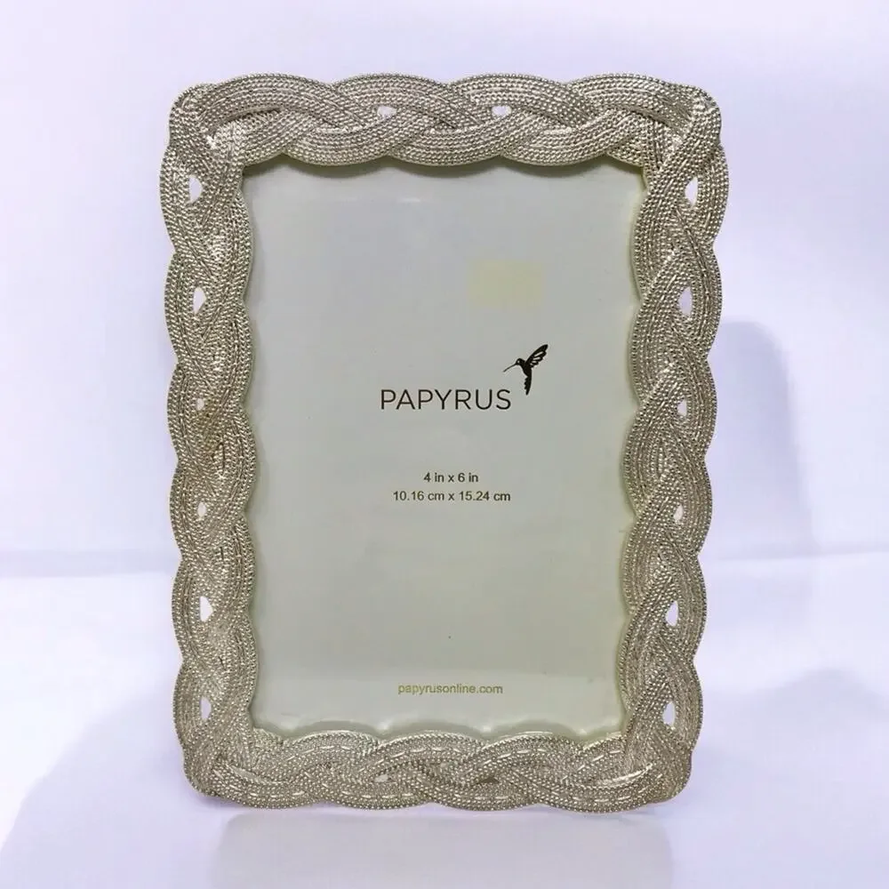 Papyrus NWT 4 x 6 Photo Frame Silver Finish with Braided Style Vintage